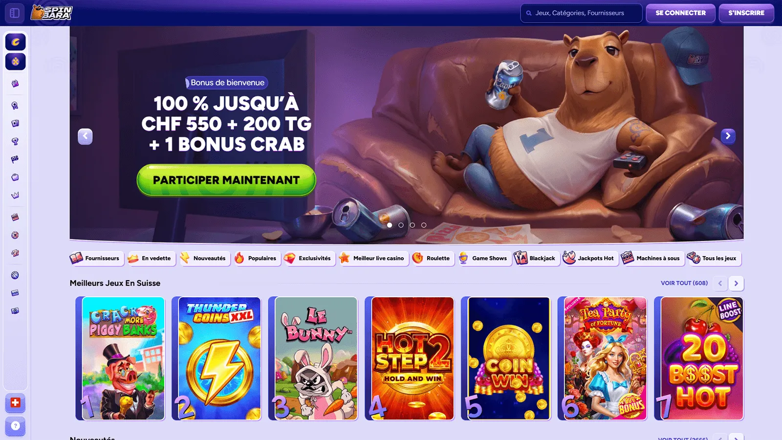 Page daccueil du casino Spinbara en Suisse