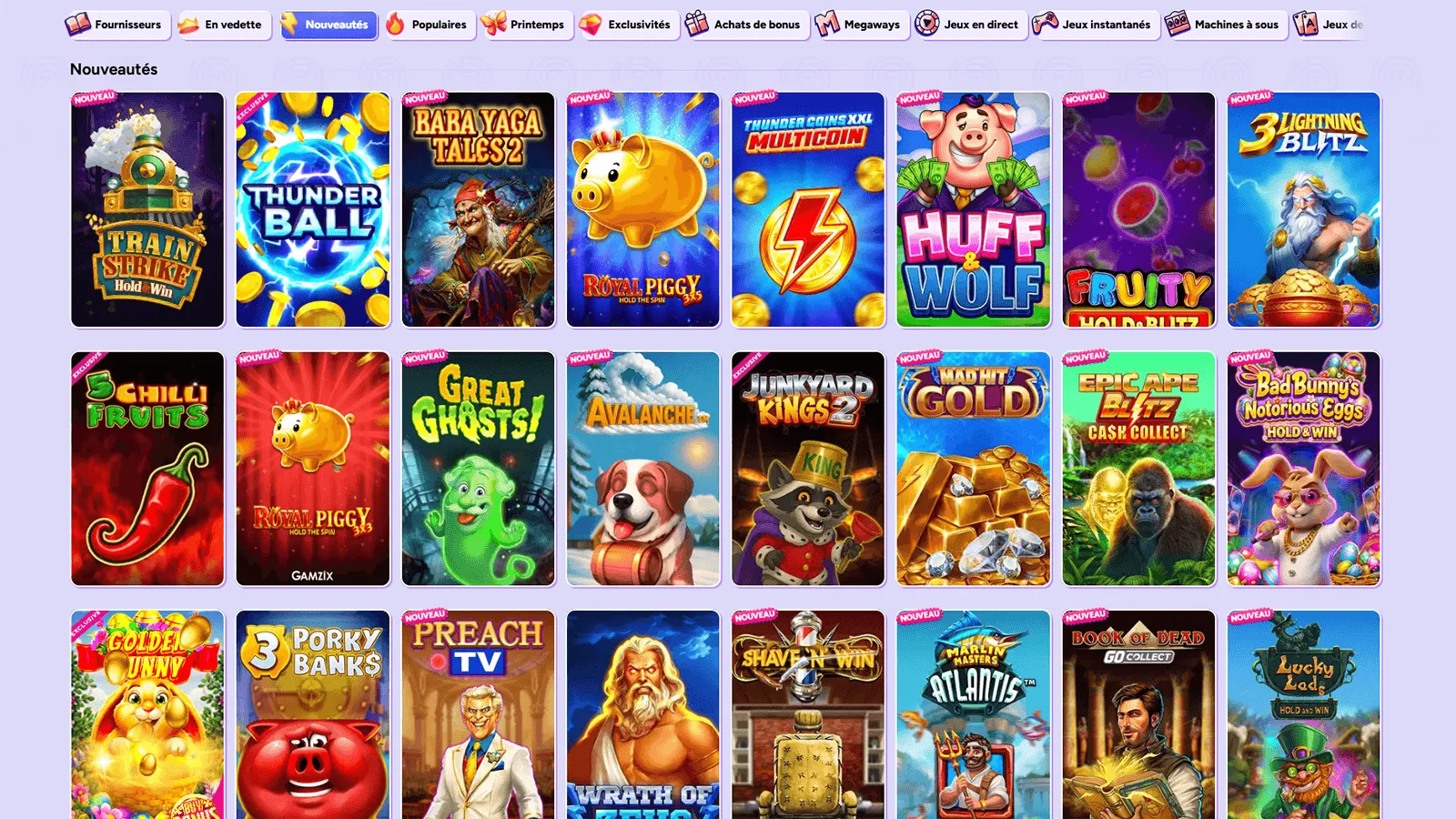 Sélection de jeux de casino Spinbara en Suisse